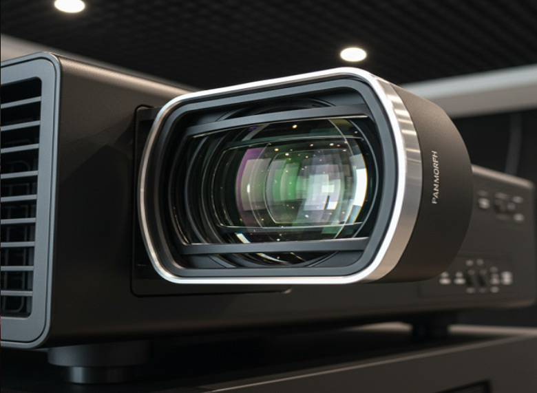 Panamorph anamorphic lens mounted on a high-end home theatre projector
