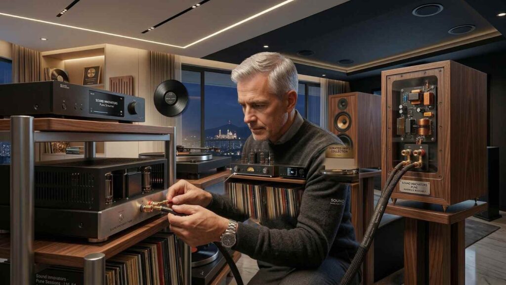 amplifier-speaker-connection-hifi-system Connecting amplifier and speakers in a high-end Hi-Fi audio system