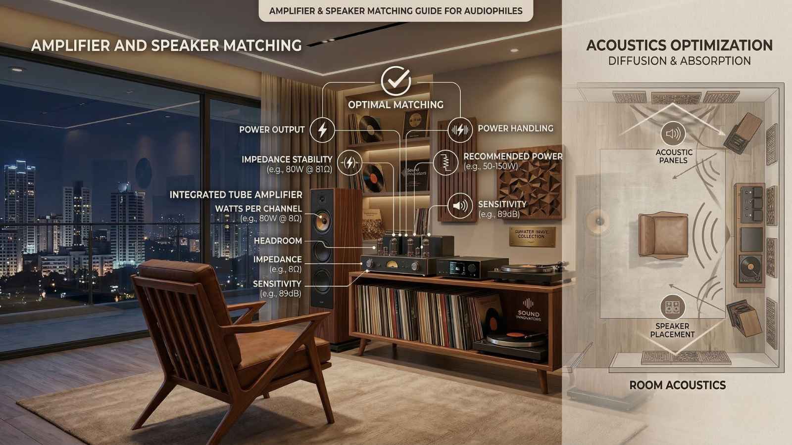 High-end Hi-Fi amplifier and speaker setup for audiophile listening room