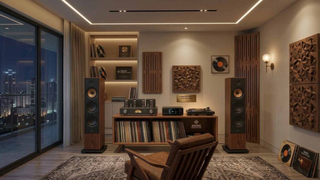 luxury-audiophile-listening-room-hifi-system Luxury audiophile listening room with Hi-Fi speakers and amplifier