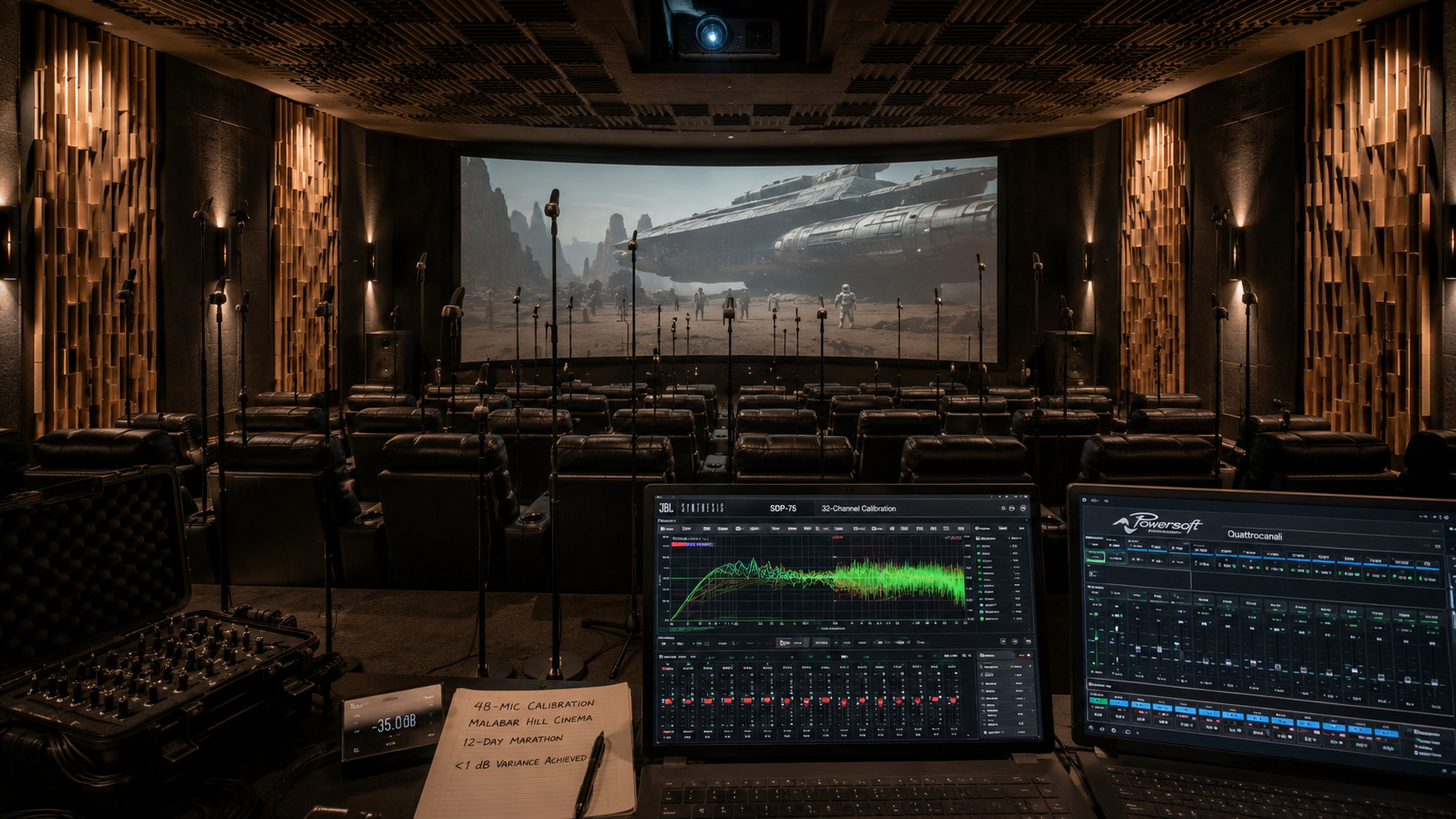 48 microphone calibration marathon JBL SDP-75 Malabar Hill cinema by Sound Innovators