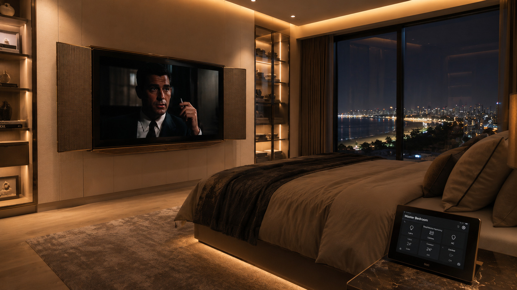 Bang Olufsen Beovision Harmony master bedroom Juhu penthouse Crestron by Sound Innovators
