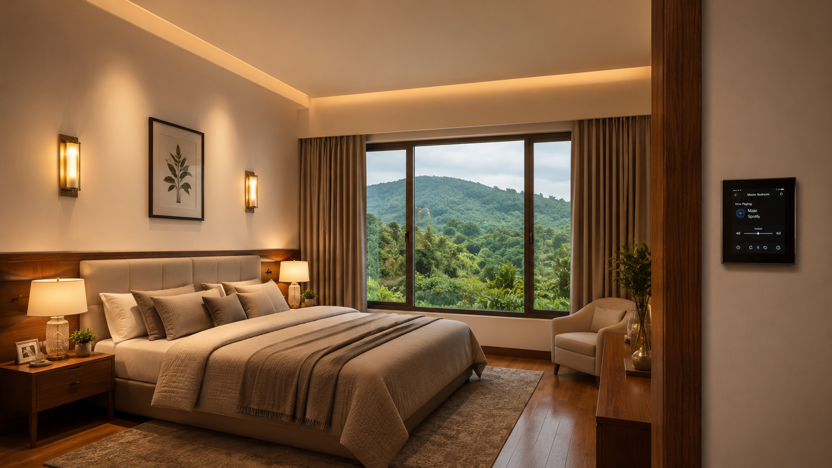 Biamp multiroom audio bedroom Control4 keypad Shivamogga villa by Sound Innovators
