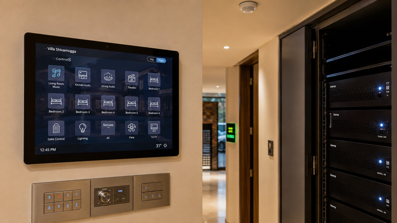 Control4 KNX villa automation touchscreen Shivamogga Karnataka 3-storey by Sound Innovators