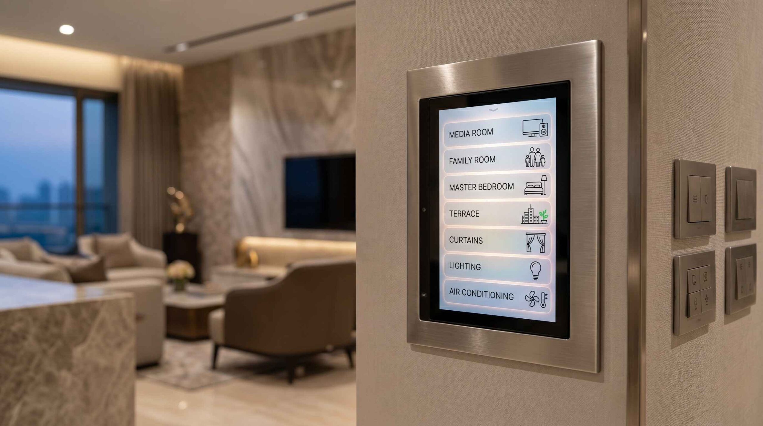 Crestron KNX smart home touchscreen Kharghar penthouse by Sound Innovators