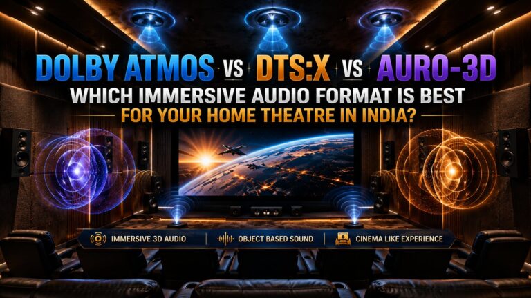 Dolby Atmos vs DTS:X vs Auro-3D immersive 3D audio formats in a luxury Indian home theatre