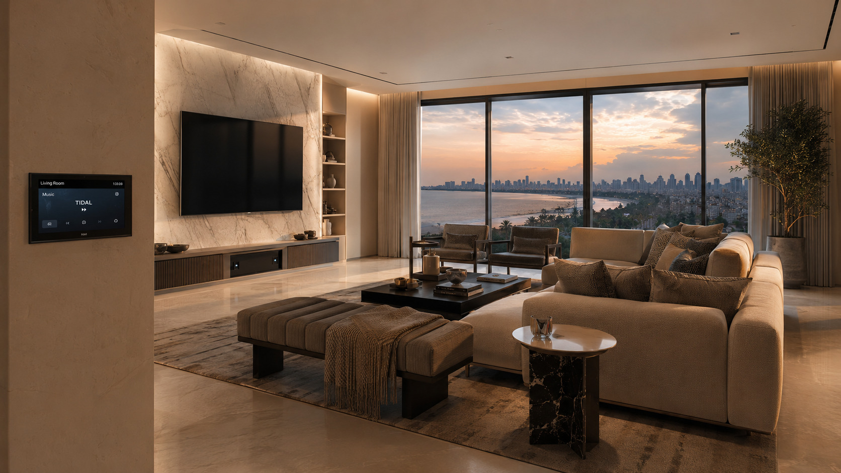 Gallo Acoustics invisible ceiling Crestron KNX penthouse Juhu Mumbai by Sound Innovators