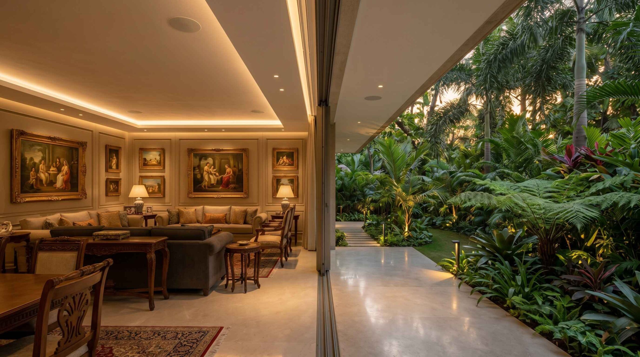 Indoor outdoor AV integration Malabar Hill Mumbai JVC projector by Sound Innovators