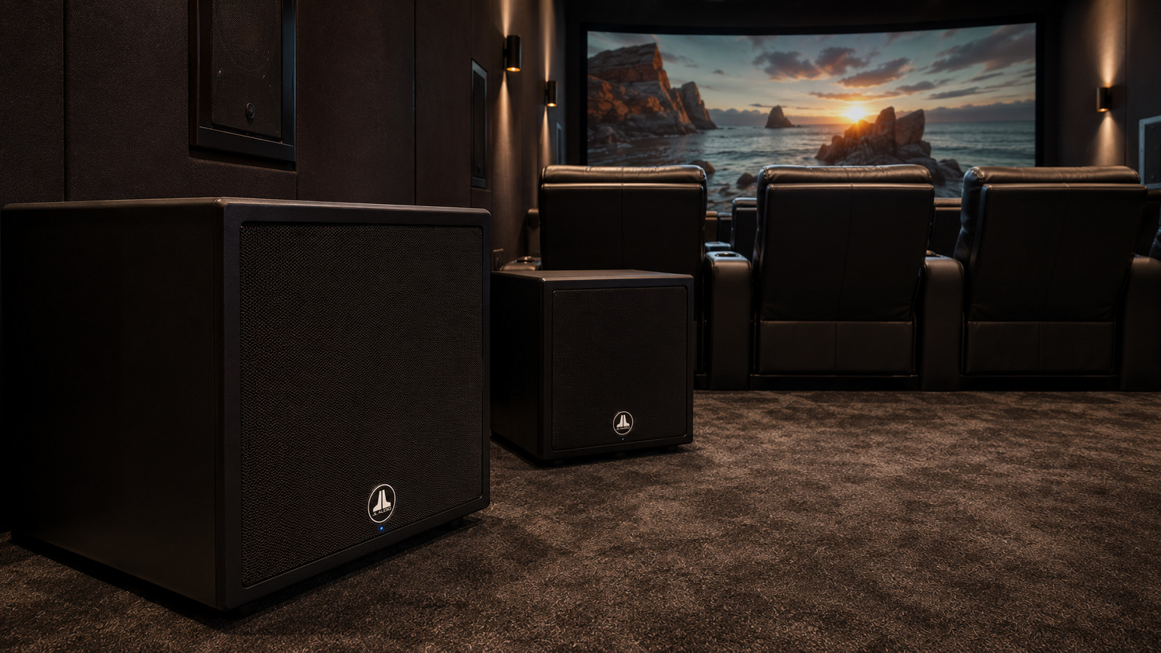 JL Audio Fathom f113v3 e110 subwoofer array Malabar Hill cinema by Sound Innovators