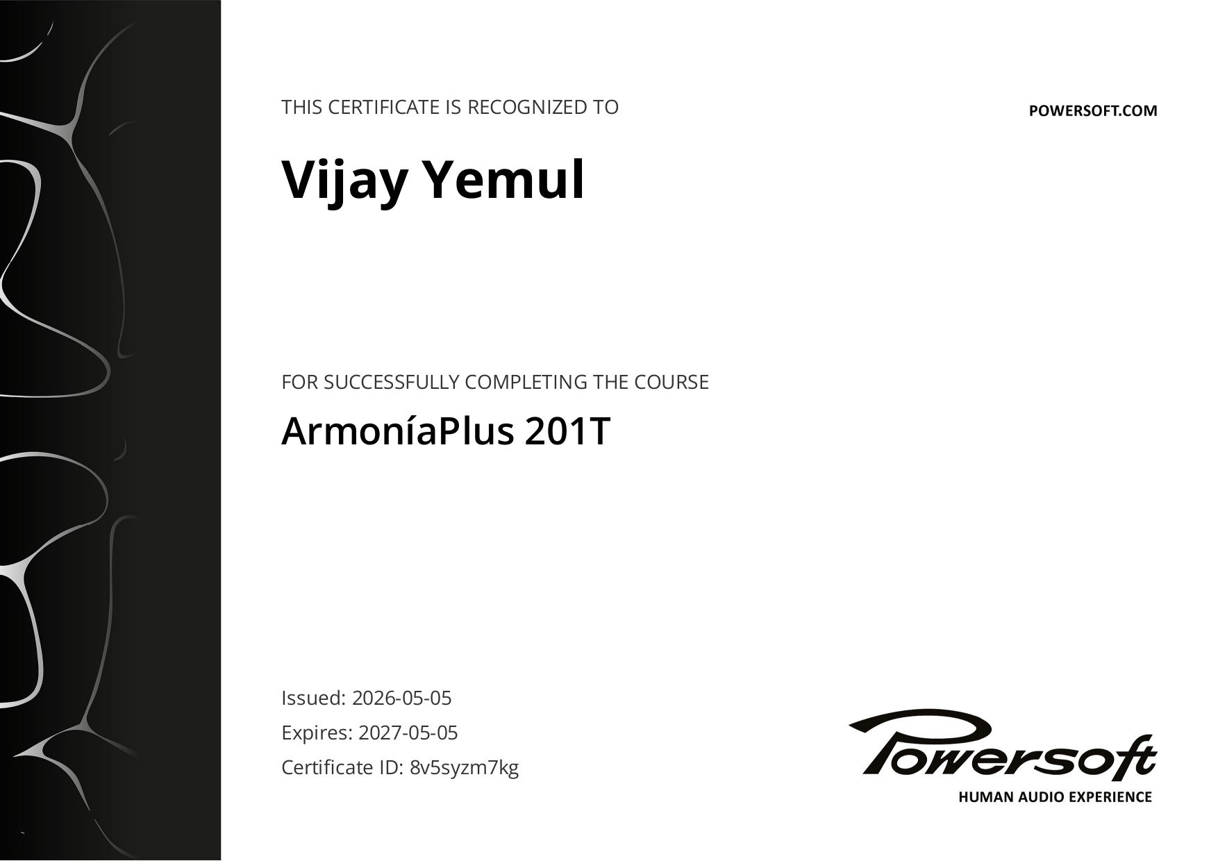 ArmoníaPlus 201T Certificate