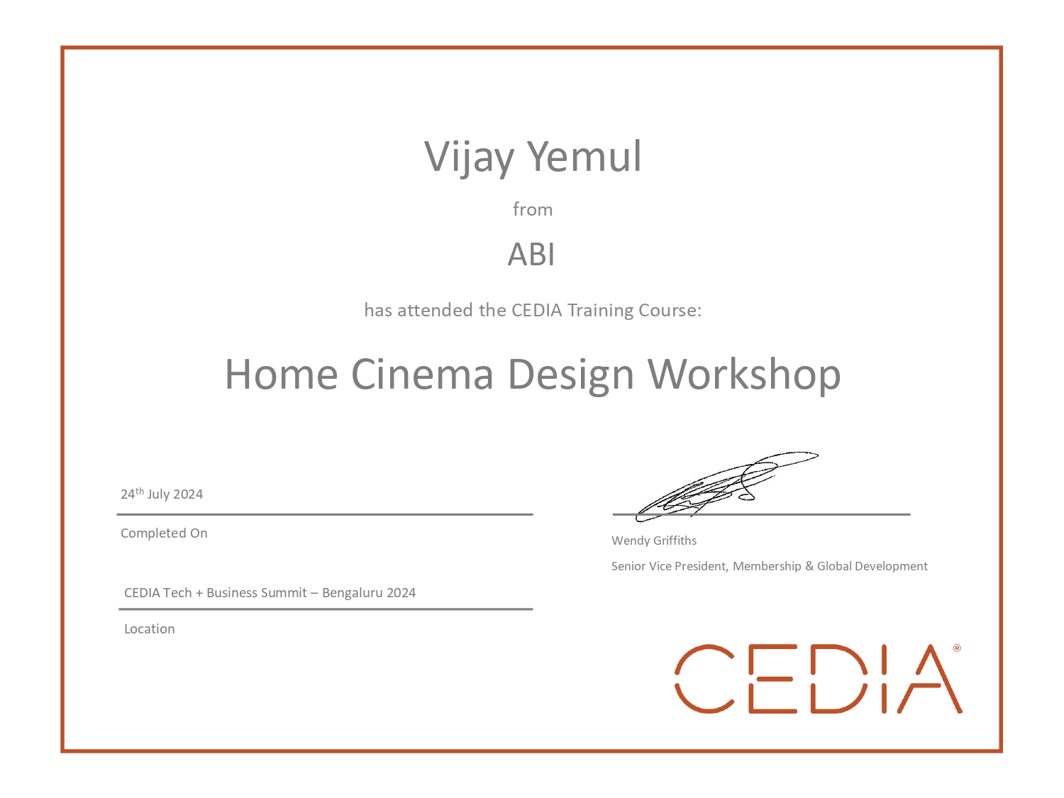 CEDIA Home Cinema Design Certificate