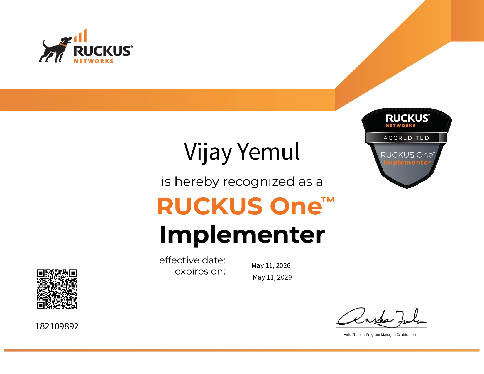 RUCKUS One Implementer Certificate