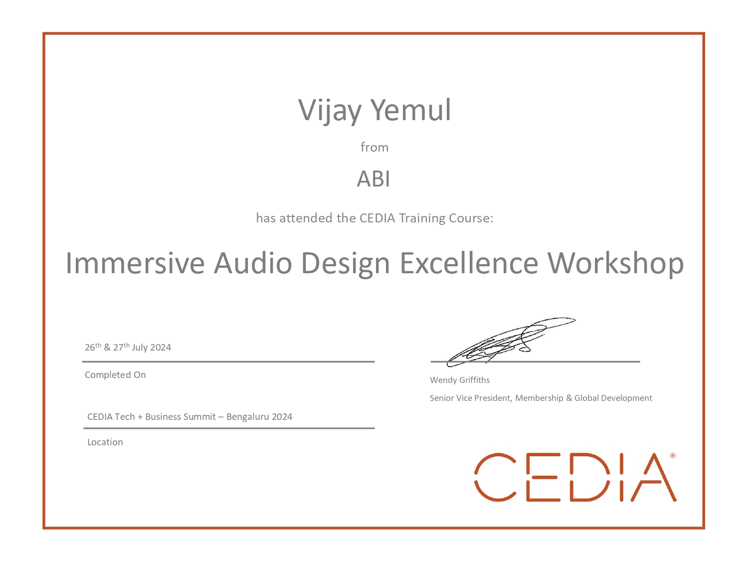 CEDIA RP22 Immersive Audio and Acoustic Design Certificate