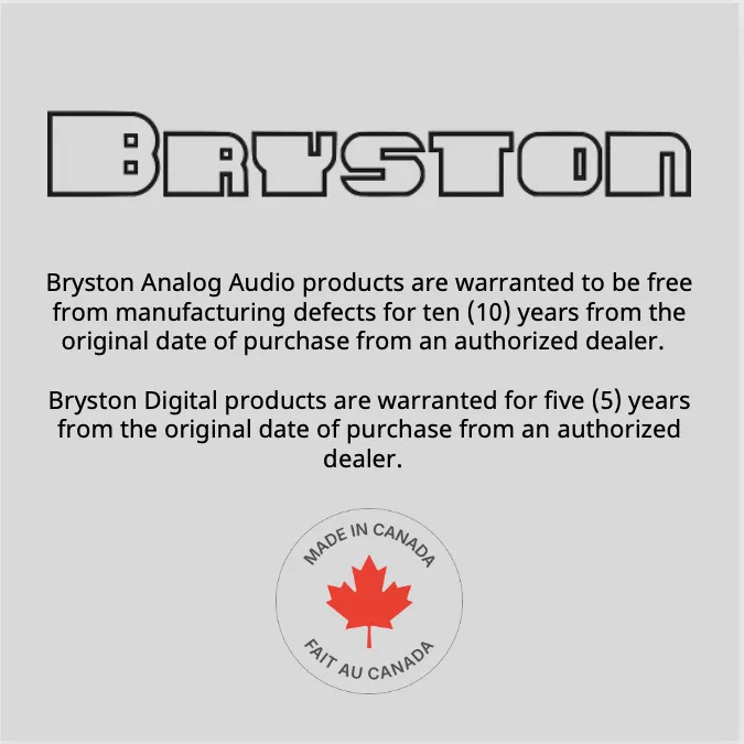 Bryston ten year warranty support for audio products