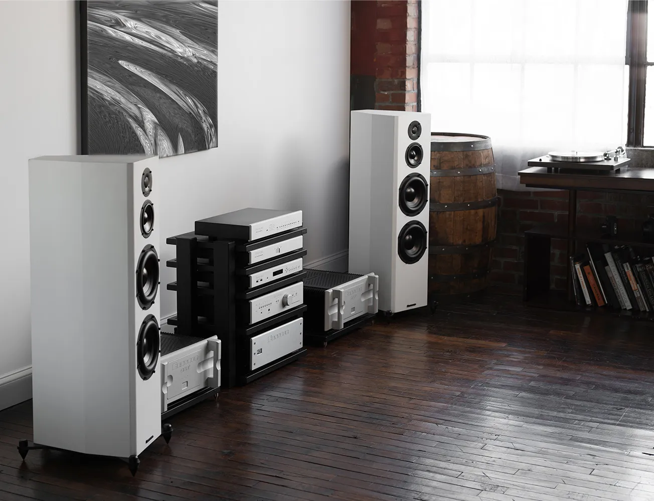 Bryston Middle T active loudspeaker system in luxury listening room