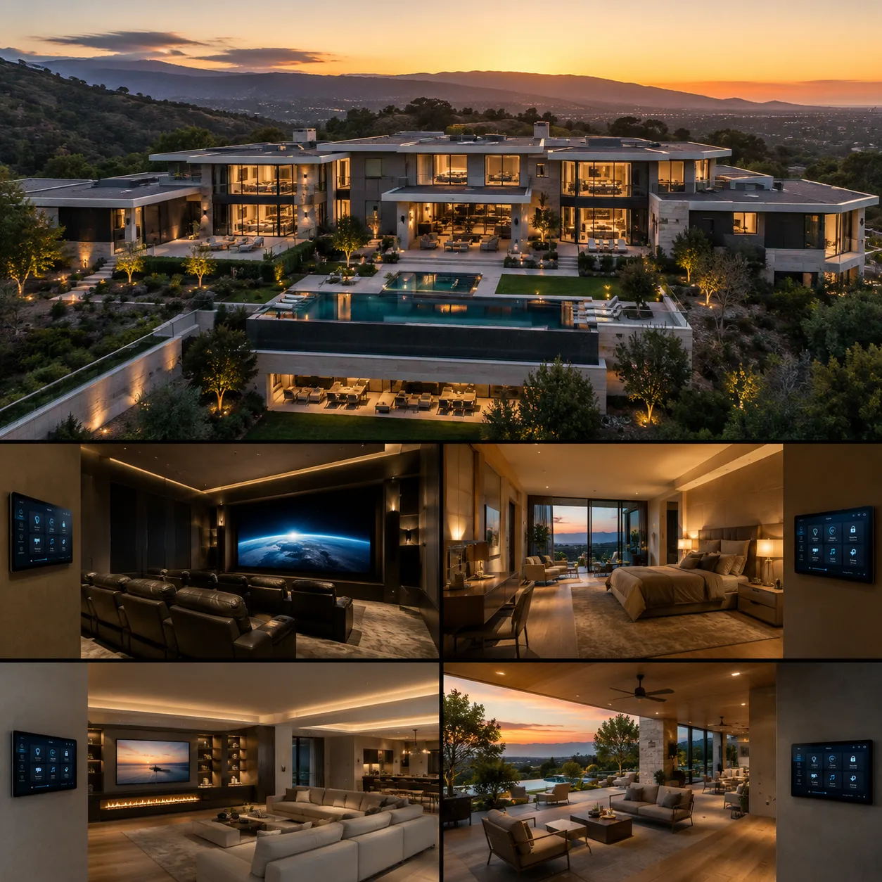 Luxury estate with Control4 smart home automation for lighting, shades, and home theater integration