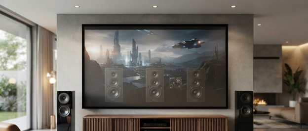 Dedicated home theatre room with tiered seating and acoustic treatment.