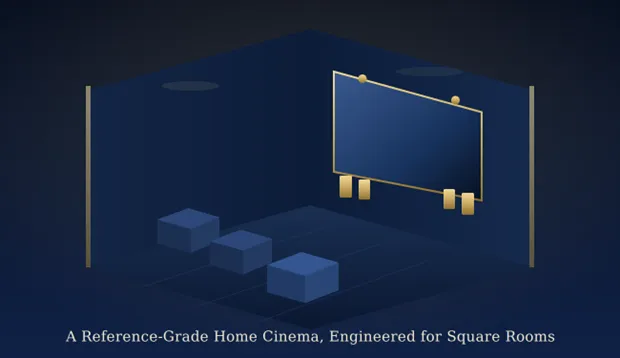 Luxury home theatre setup for a square room in India with Dolby Atmos speakers.