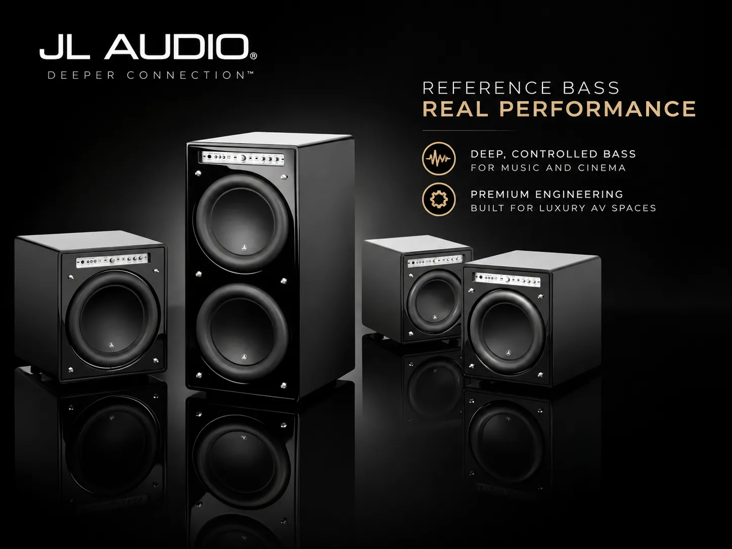 JL Audio premium subwoofers delivering deep, controlled bass for high-end Hi-Fi and home theater systems.