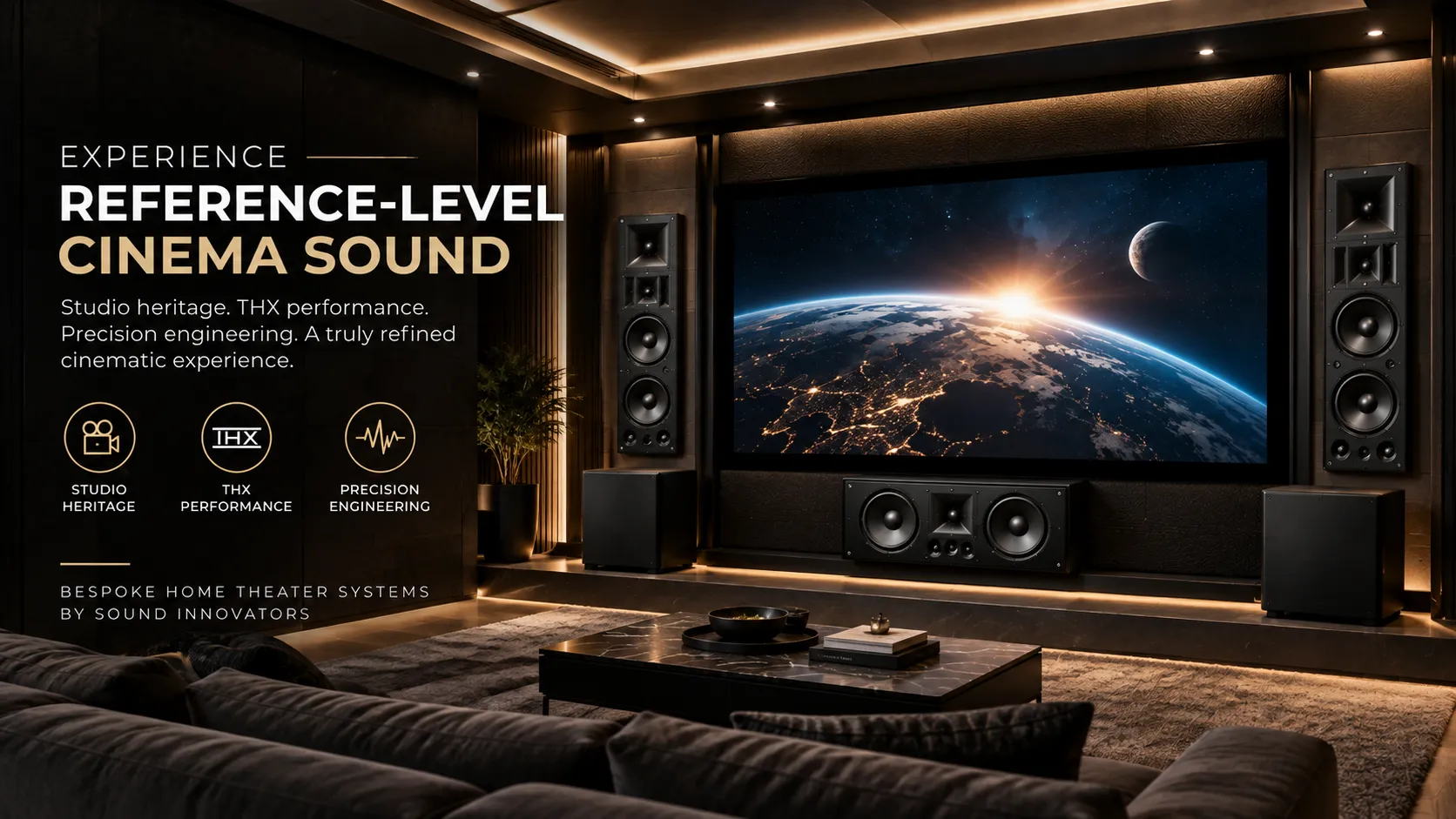 M&K Sound home theater speakers delivering reference-level cinema sound with precision engineering and THX performance.